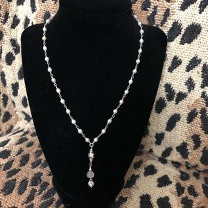 Sterling pearl necklace with rose quartz drop
